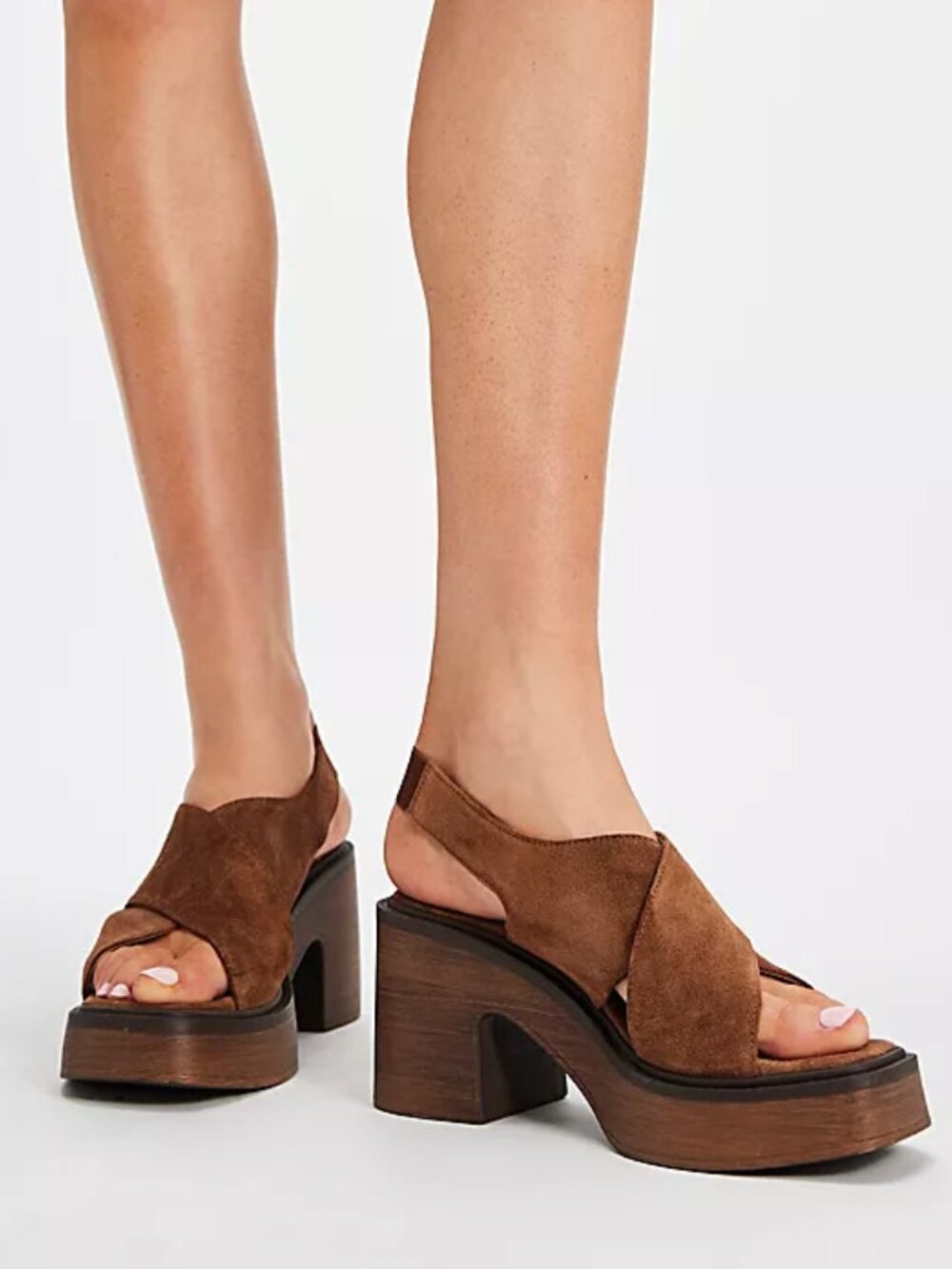 Free People Brown Suede Platform Slingback Clog Heels